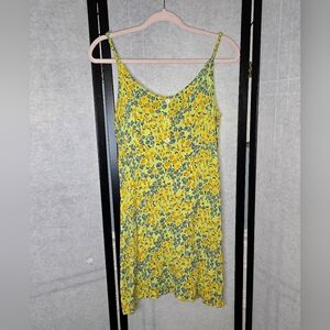 Vintage Y2K Yellow Blue Floral Mini Rayon Size Medium Dress Festival Sun Dress
